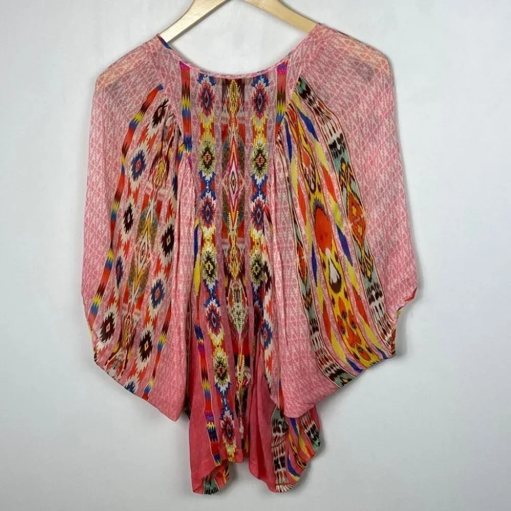 Anthropologie Tanvi Kedia Shivali Doman Sleeve‎ Top Pink Size XS Bohemian Boho - Picture 6 of 11